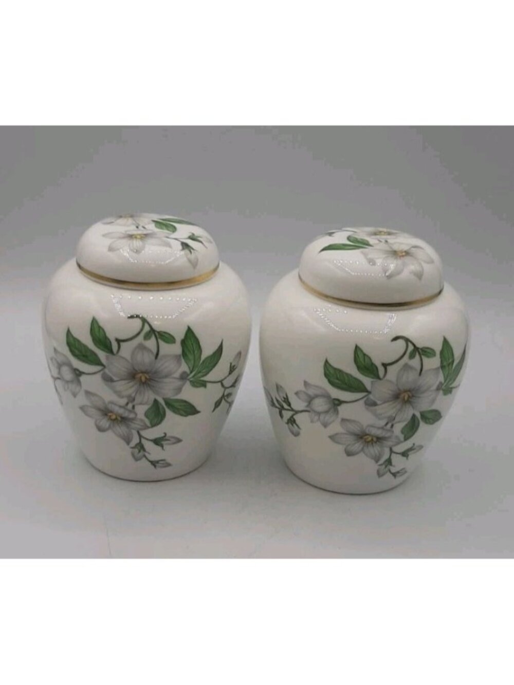 Crown Staffordshire Vintage Bone China Englands 2 Clematis Ginger Jar Lidded Pot